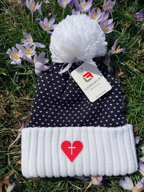 Navy/White Heart Beanie