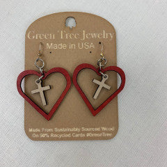 WOOD HEART/CROSS EARRINGS