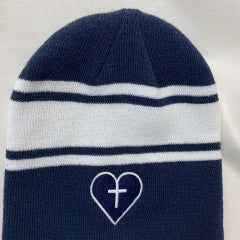 NAVY SWOOSH STRIPE BEANIE